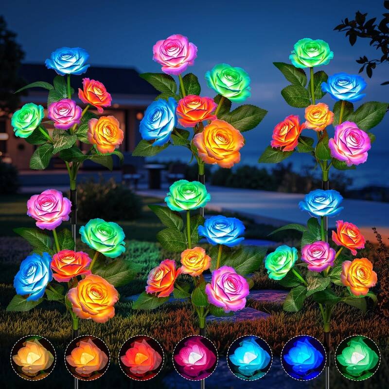 6-Pack Solar Rose Garden Lights – Color Changing, Waterproof - 6 Pack