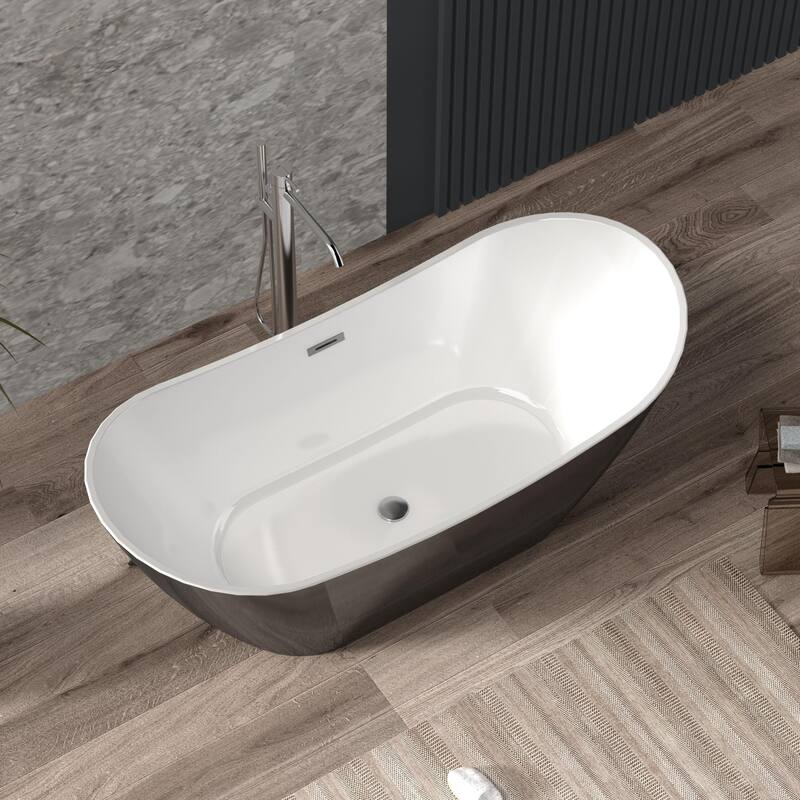 Free Standing Tub 59/67" Deep Soaking Bath Tub Oval Shape Acrylic Freestanding Bathtub