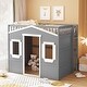 preview thumbnail 20 of 26, Full Size House Loft Bed, Wood House Bed Frame with Windows, Child Loft Bed with Ladder and Safety Guardrails White+gray