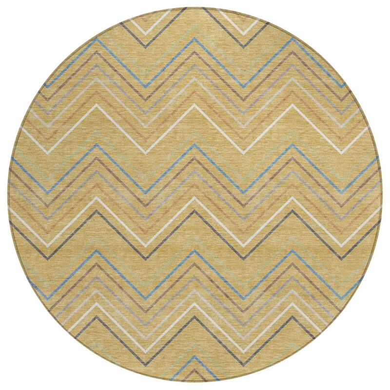 Machine Washable Indoor/ Outdoor Modern Chevron Chantille Rug