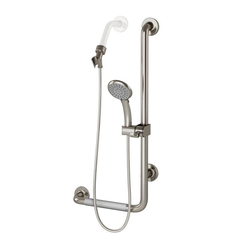 ErgoSlideBar Soft Grip 32mm Diameter ADA Compliant 500 lb Weight Capacity Slide Bar and Handshower Right Brushed Stainless Steel