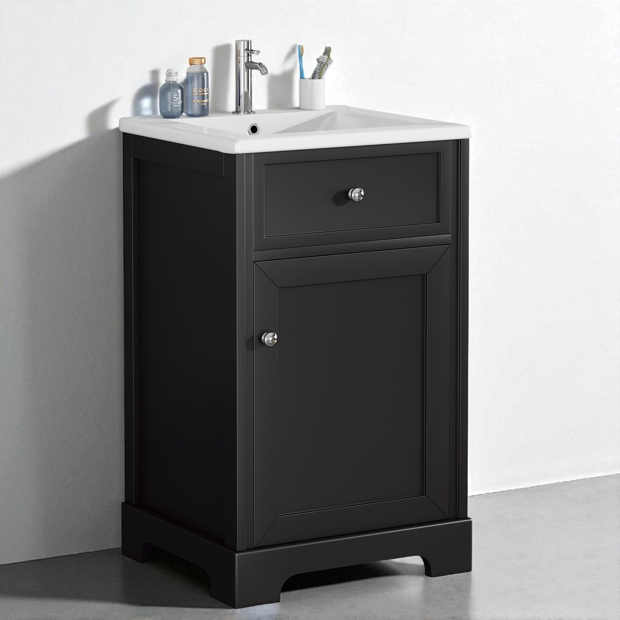 20-Inch Bathroom Vanity with Sink, Freestanding Cabinet with Soft-Close Door, Adjustable Shelf, and Ceramic Basin,Storage Vanity