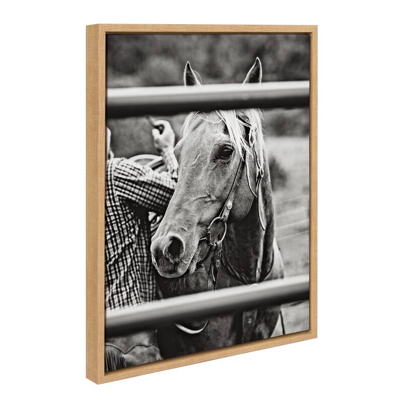 Kate and Laurel Sylvie Photo Saddling Horse Framed Canvas by The Whiskey Ginger - 18x24 - Natural