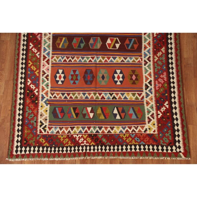 Kilim Qashqai Persian Vintage Rug Bedroom Hand-Woven Wool Carpet - 5'1"x 8'6"