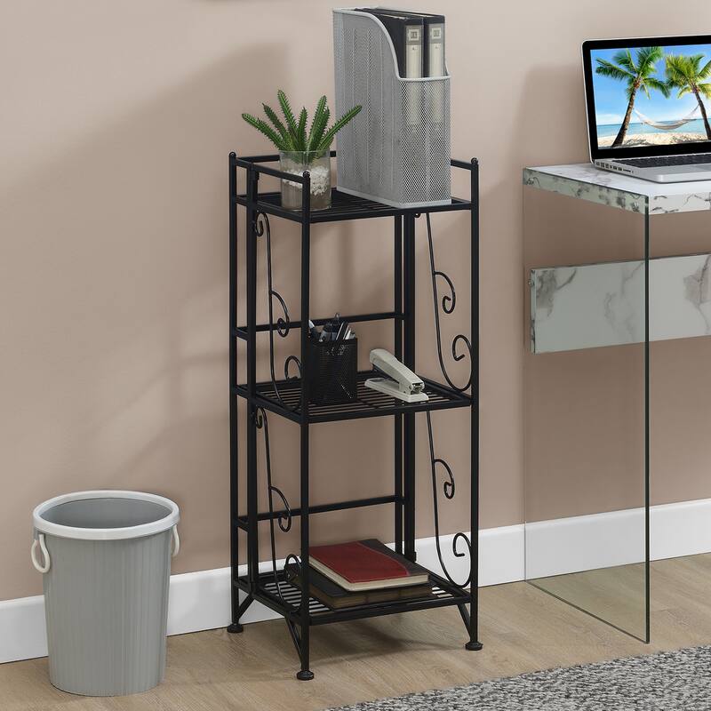 Convenience Concepts Xtra Storage 3 Tier Folding Metal Shelf with Scroll Design - Black