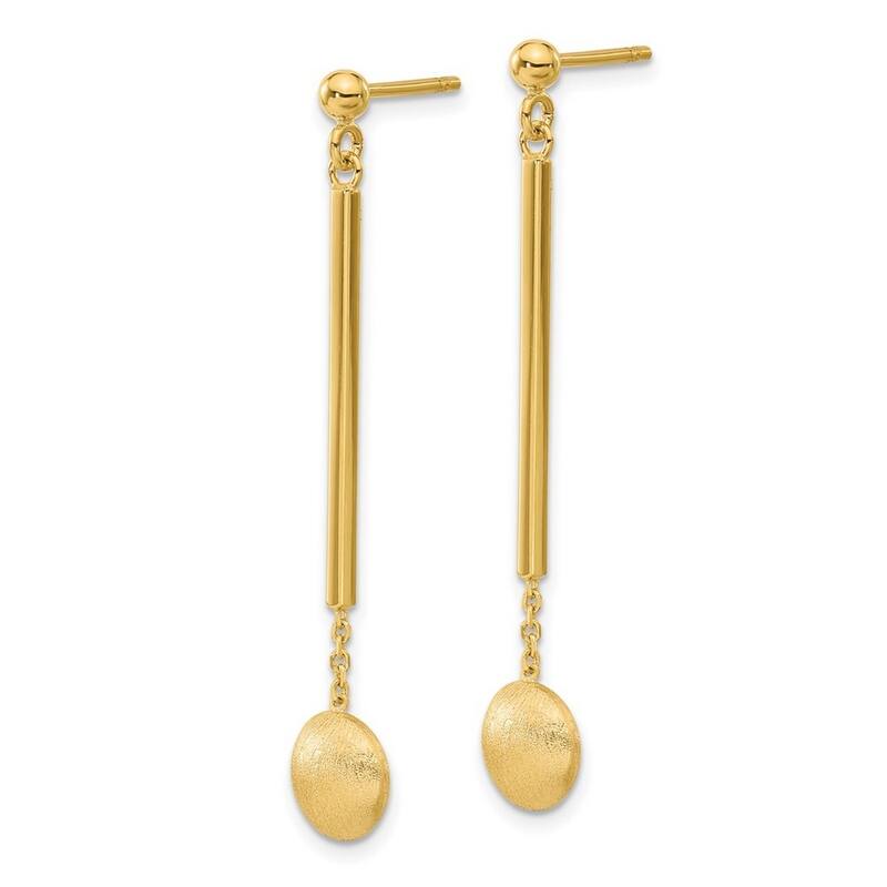 Curata 14k Yellow Gold Polished Bar With Brushed Bead Guardian Angel Post Earrings - 46.69x7.92mm