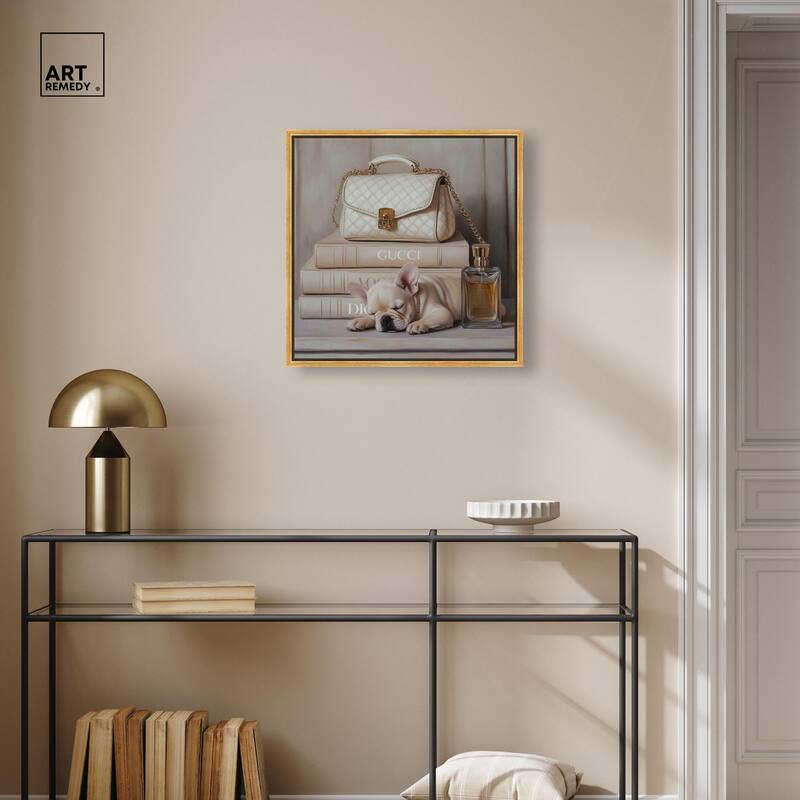 Ivory Books and Frenchie Canvas by Art Remedy