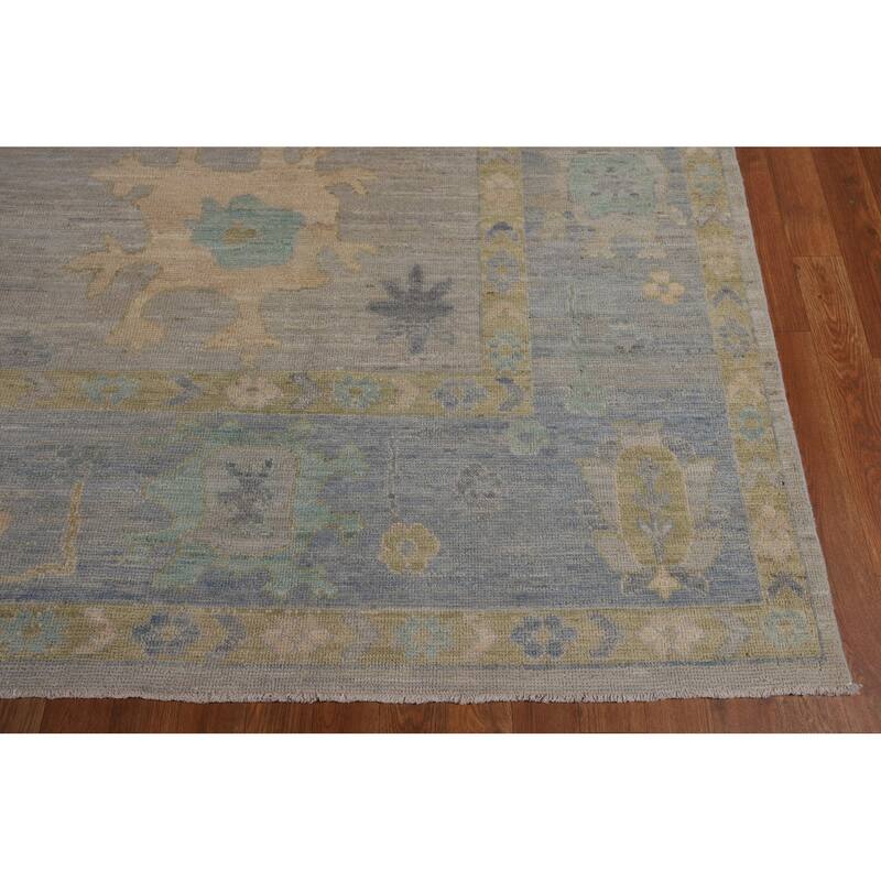 Vegetable Dye Oushak Oriental Area Rug Hand-Knotted Grey Wool Carpet - 8'11"x 11'8"