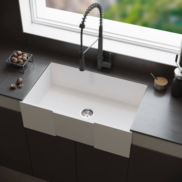 VIGO White Square Front Matte Stone Farmhouse Kitchen Sink ...