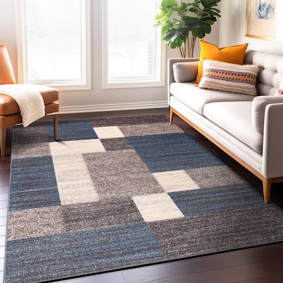 World Rug Gallery Modern Boxes Design Non-slip (Non-skid) Area Rug