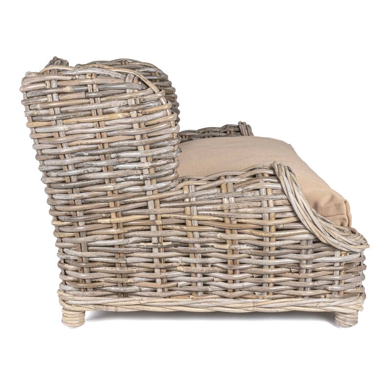 Classic 27.5" x 18" Mediterranean Handwoven Rattan Dog Daybed with Machine-Washable Cushion, Kubu Gray