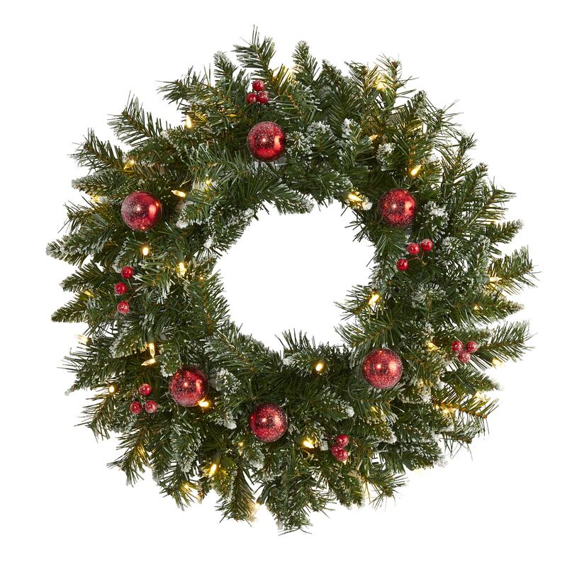 24" Frosted Christmas Wreath with 50 Warm White LED Lights
