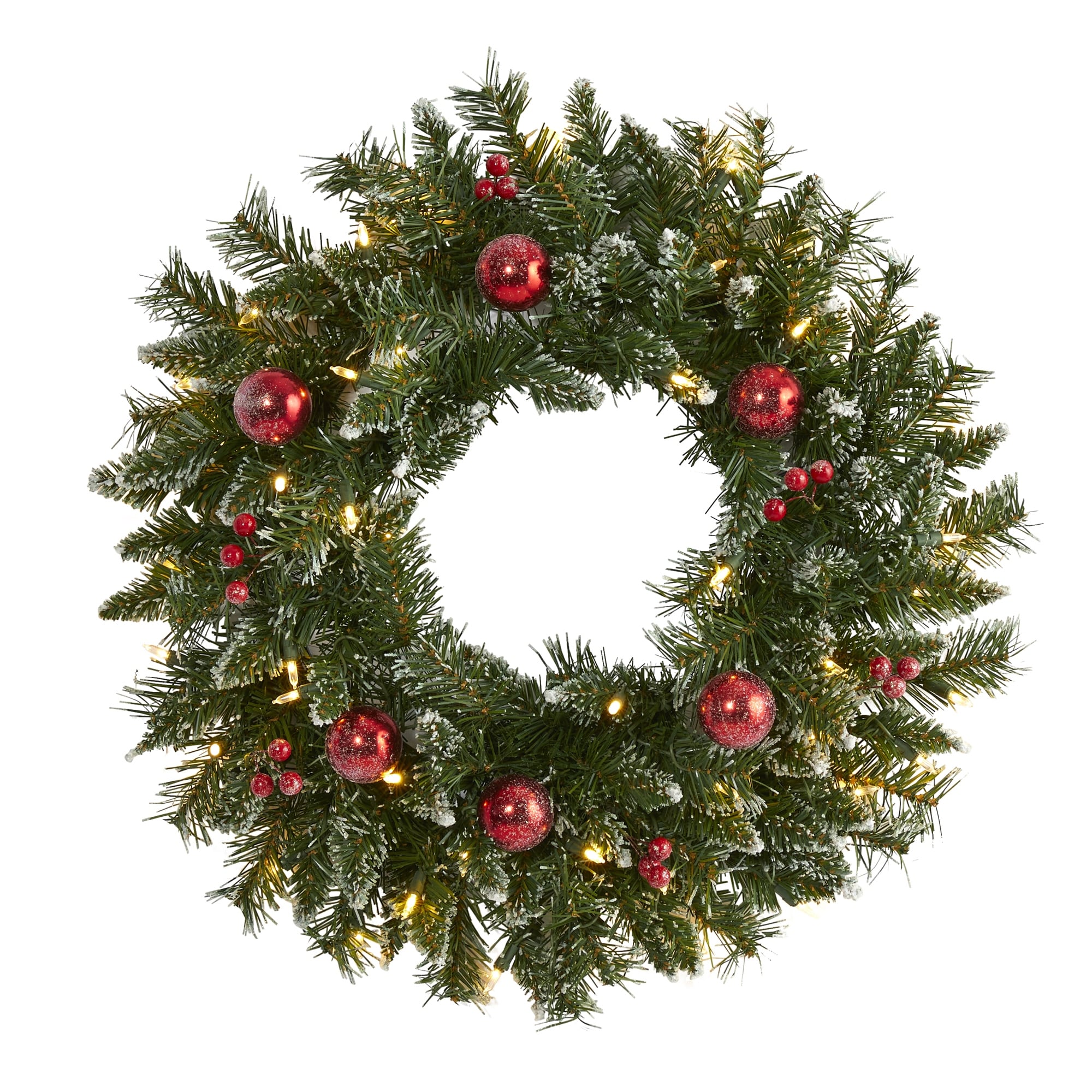 24" Frosted Christmas Wreath with 50 Warm White LED Lights