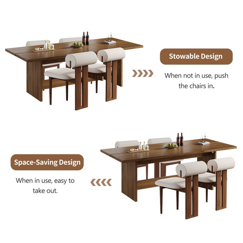 86.7" Mid Century Modern Wood Dining Table, Retangular Brown Wood Kitchen Table for 8-10