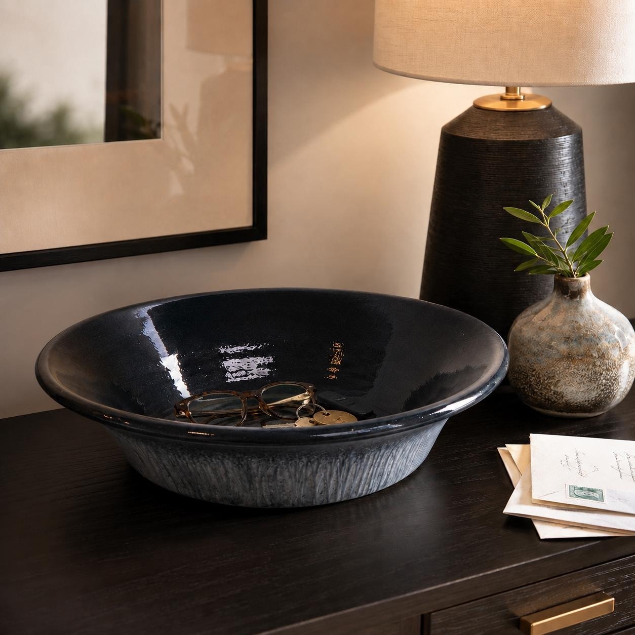 Modern Decorative Bowl With Tapered Shape - 18", Blue - 18.0"