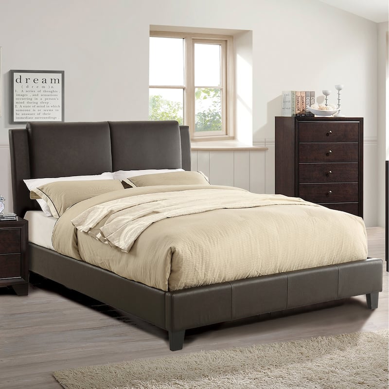 Faux Leather Upholstered Bed - Brown - California King