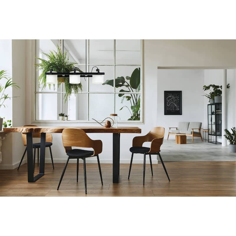 3-Light Island Pendant with Black Finish and White Glass