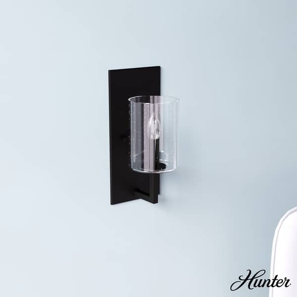 slide 2 of 7, Hunter Kerrison Wall Sconce with Clear Seeded Glass - Contemporary, Industrial, Transitional, Candle - Damp Rated! Natural Iron - Clear Seeded Glass