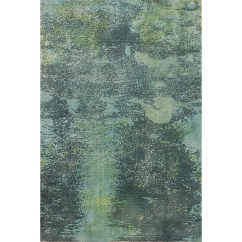 Hand-knotted Modern Silk Blue Abstract Oriental Area Rug - 5' 9'' X 4' 0''