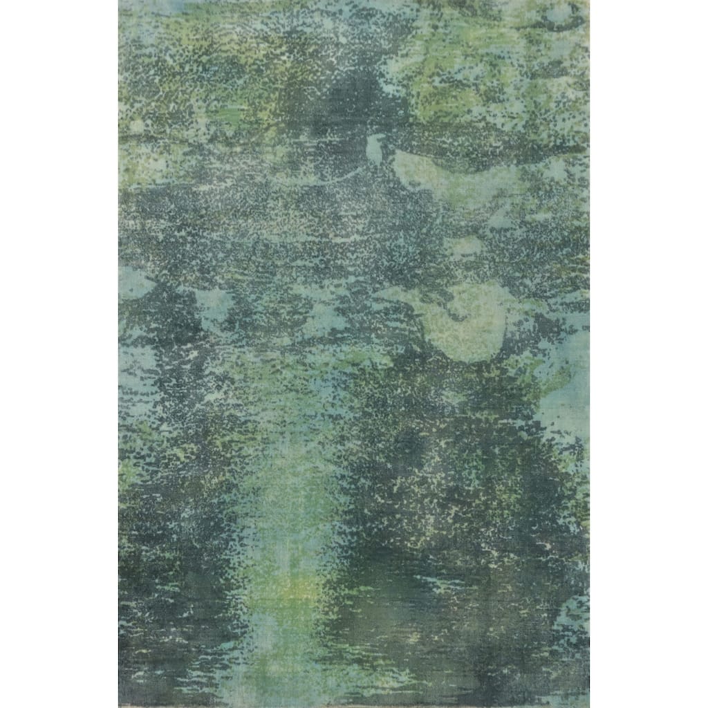 Hand-knotted Modern Silk Blue Abstract Oriental Area Rug - 5' 9'' X 4' 0''