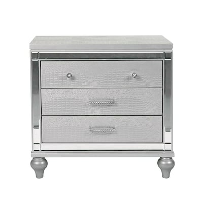 2 Drawers Wooden Nightstand with Built-In Wireless Charging in Silver