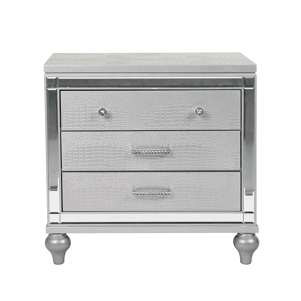 2 Drawers Wooden Nightstand with Built-In Wireless Charging in Silver