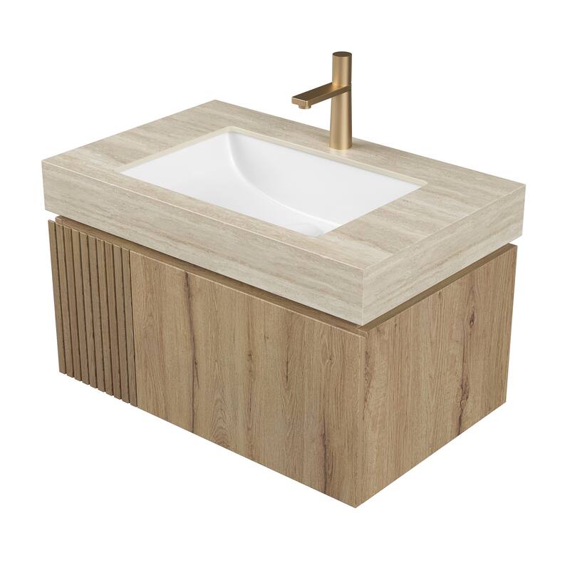 30" Sintered Stone Countertop & Ceramic Basin, NO Cabinet, NO Faucet and Sink Cover