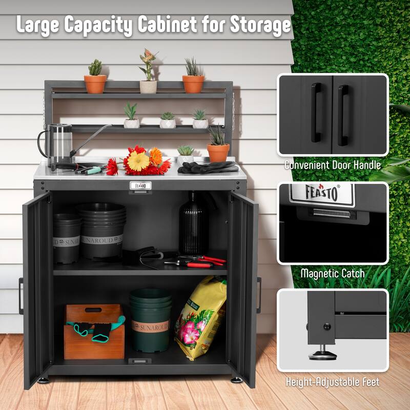 Feasto Stainless Steel Garden Potting Bench with Storage Cabinet
