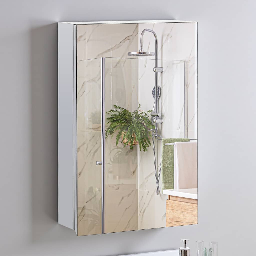 15" x 24" Wall-Mounted Medicine Cabinet with Mirror, Bathroom Cabinet with Hinged Door and Storage Shelves