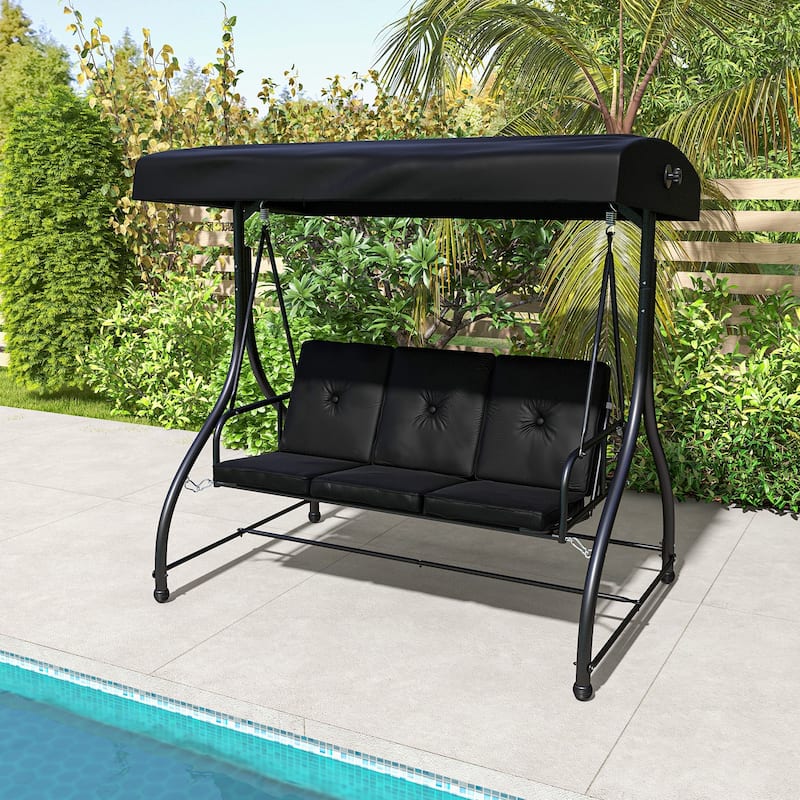 3 Seat Outdoor Porch Swing with Adjustable Canopy - 71" x 47" x 70"