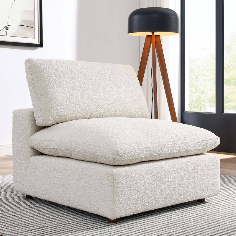Commix Down Filled Overstuffed Boucle Fabric Armless Chair - Ivory