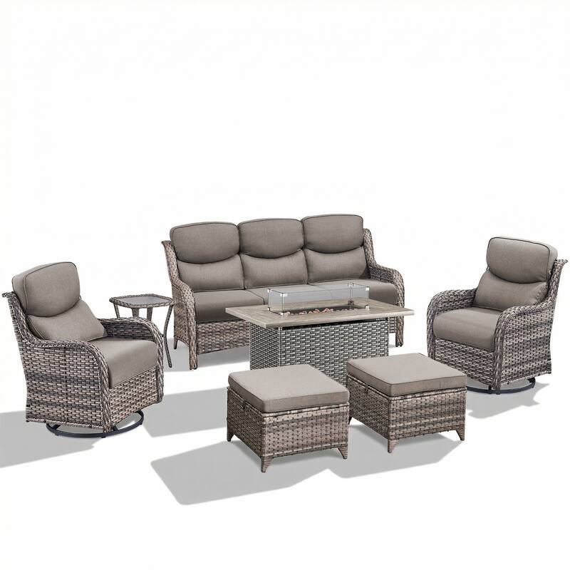 Pocassy Outdoor Fire Pit Sofa Swivel Chairs Ottoman Conversation Set