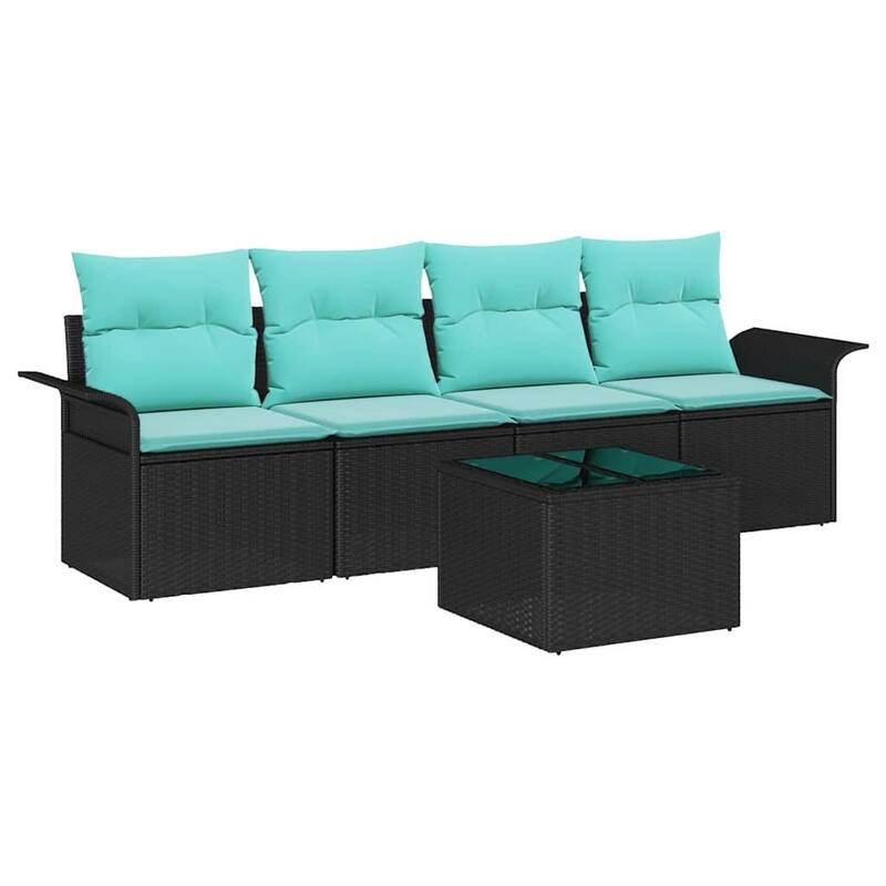vidaXL 5 Garden Sofa Set with Cushions Black Poly Rattan - 98.8 x 24.4 x 27.2
