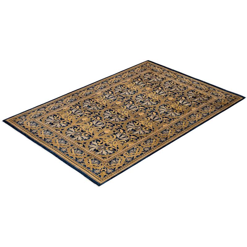 Overton Hand Knotted Wool Vintage Inspired Traditional Ottoman Navy Area Rug - 6' 1" x 9' 1"