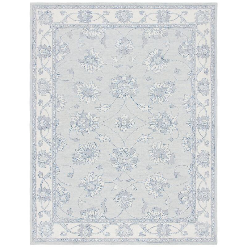 SAFAVIEH, Handmade Micro-Loop Reka Modern Wool Rug - 11' x 15' - Light Blue/Ivory