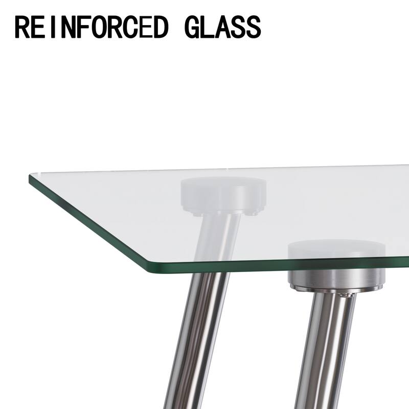 Glass Dining Table, Modern Rectangular Table with Tempered Glass Tabletop & Sliver metal Legs, Simplistic Kitchen Table
