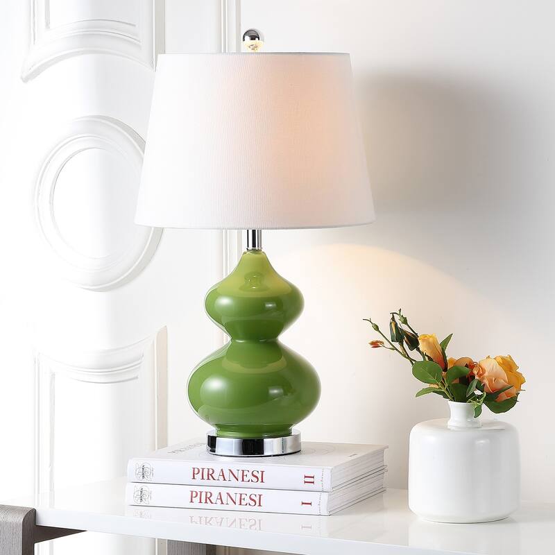 SAFAVIEH Lighting Kimberely 24-inch Double Gourd Glass White Table Lamp (Set of 2) - 14"x14"x24" - 14Wx14Dx24H