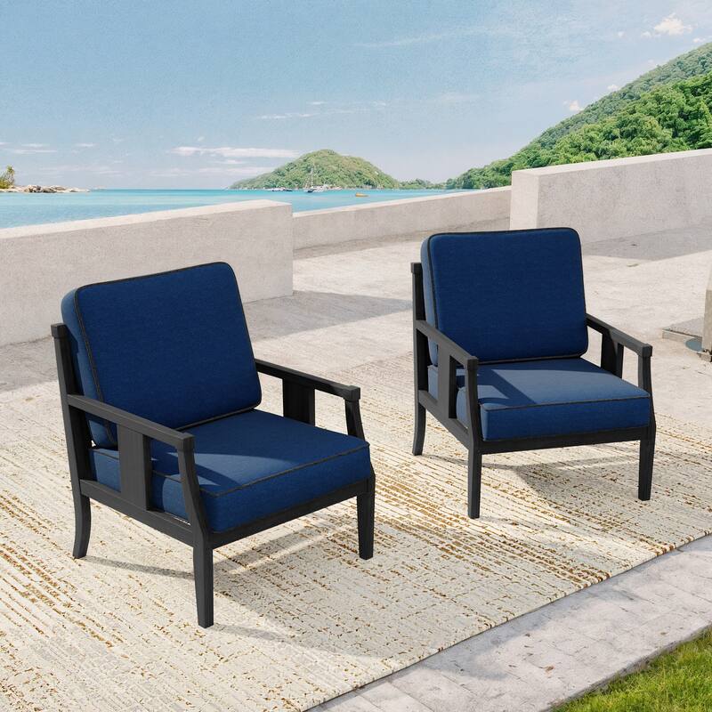 Black Wood Patio Accent Chairs with Water-Resistant Cushions