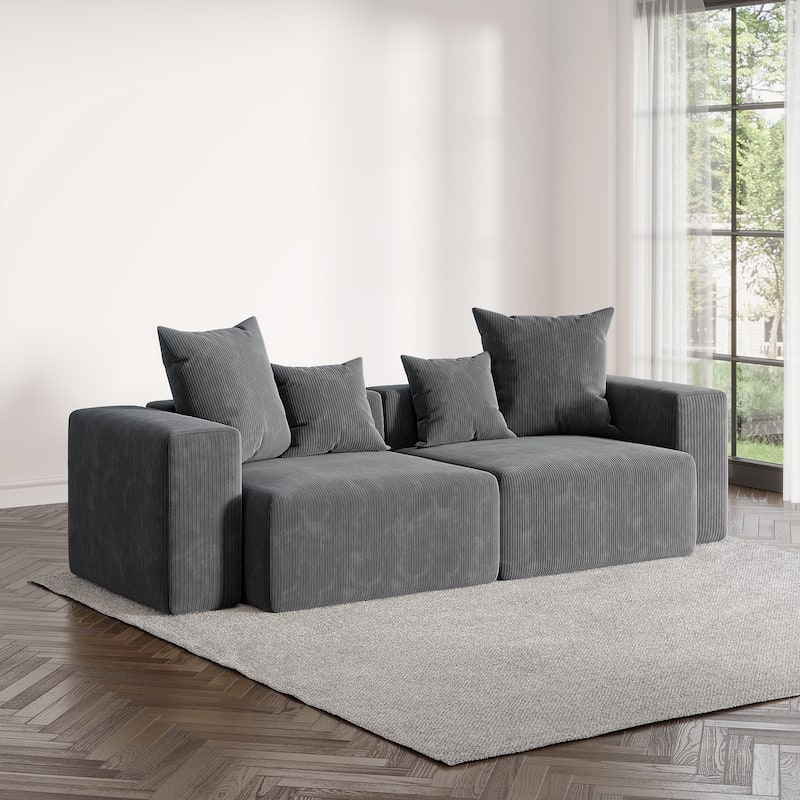 2 Set Oversized Corduroy Sectional Sofa Square Arm