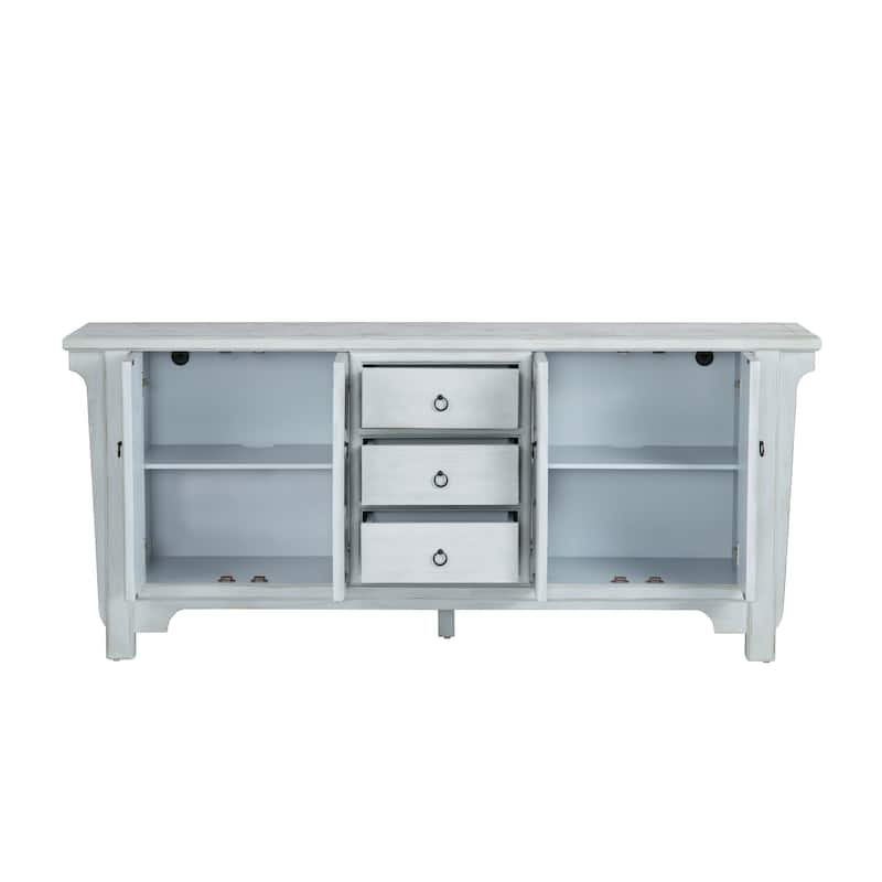 78" Soft Blue 4 Door 3 Drawer Media Credenza_Sideboard