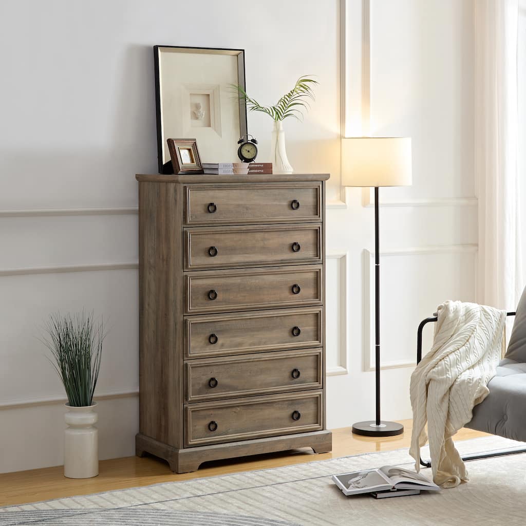 6-Drawer Tall Chest of Drawers, Modern Design with Smooth Gliding Drawers & Anti-Tip Safety