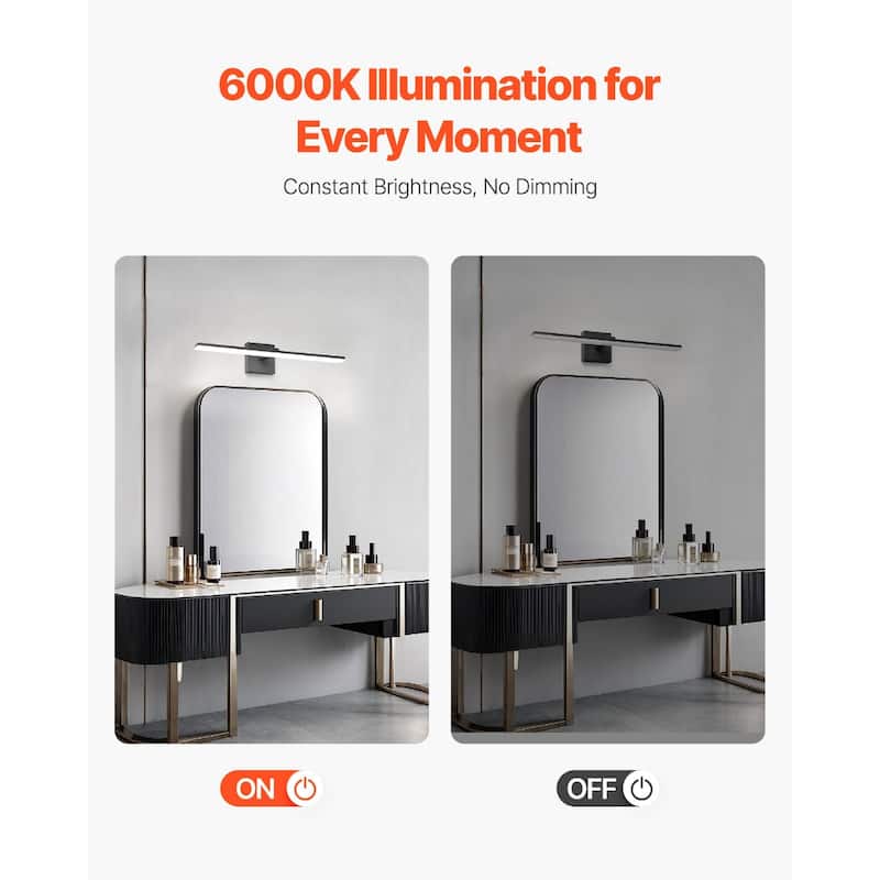 18W LED Bathroom Vanity Light Bar with 6000K Bright Over Mirror Fixture Waterproof IP44 Wall Lamp - N/A