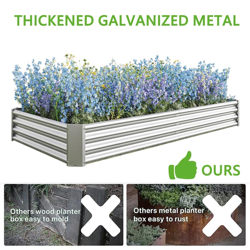 Outdoor Galvanized Metal Raised Garden Bed Kit - 7.6 x 3.7 x 1 ft
