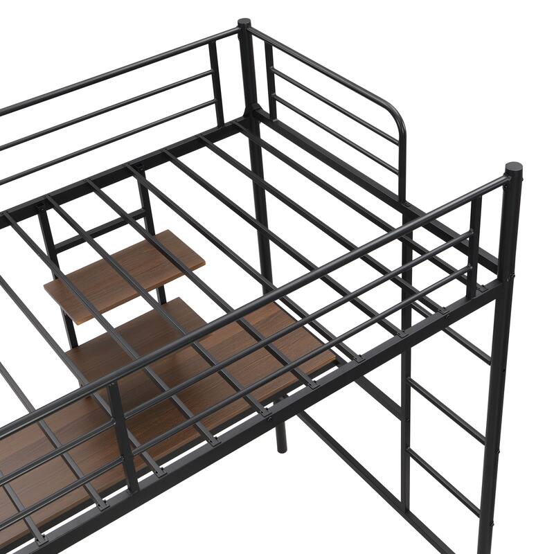 Metal twin loft bed with desk and storage shelves Bed Bath & Beyond 38450656