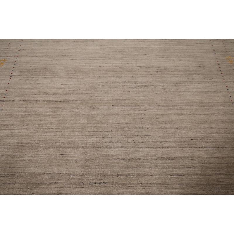 Tribal Gabbeh Indian Rug Hand-Knotted Oriental Beige Wool Carpet - 7'11"x 9'9"