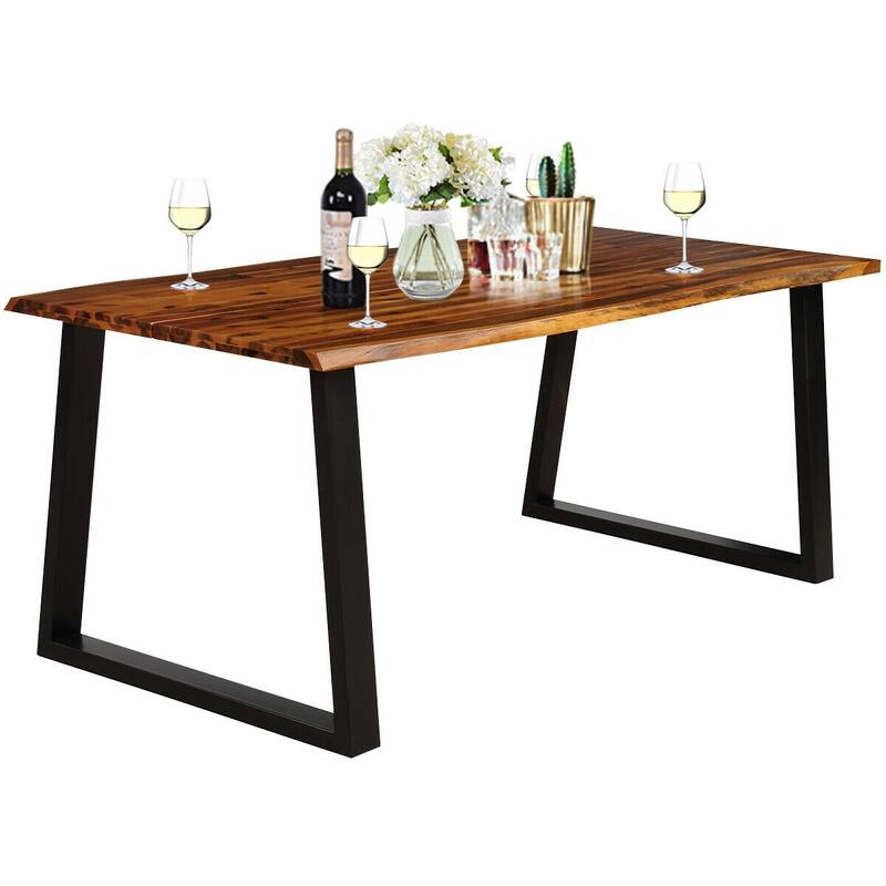 Gymax Rectangular Acacia Wood Dining Table Rustic Indoor &Outdoor - Brown + Black - See Details