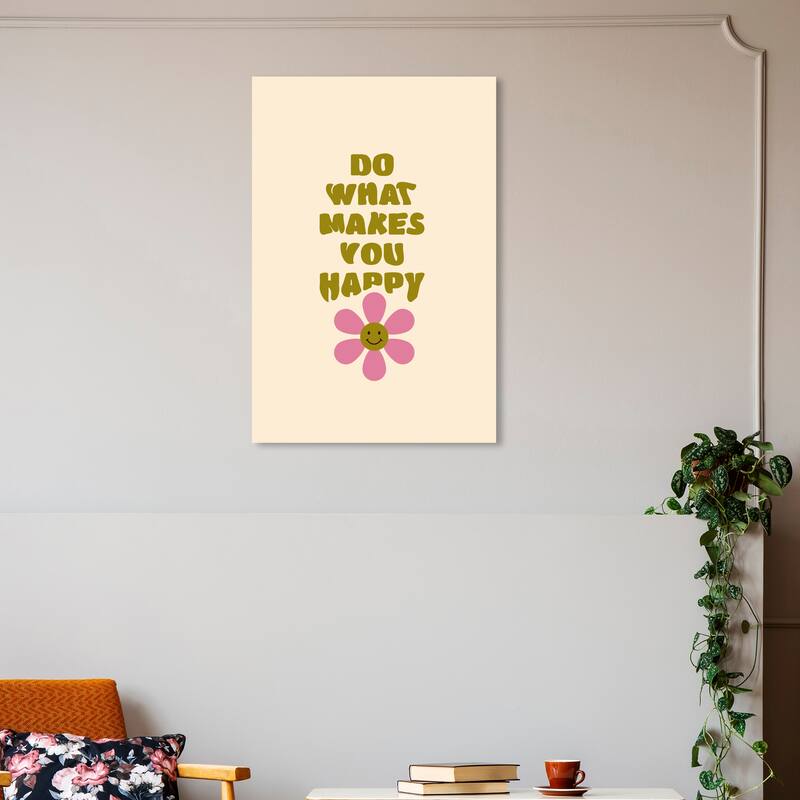 Wynwood Studio Canvas Typography and Quotes Just Happiness Green and Army Green Modern & Contemporary Wall Art Canvas Print - 20 x 30