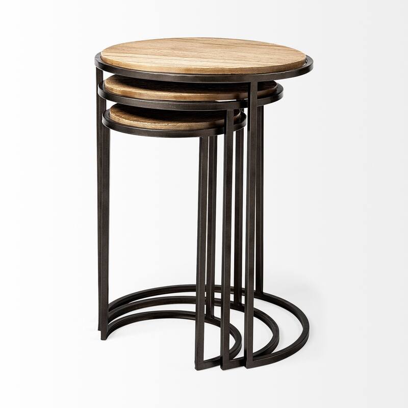 HomeRoots Set of Three 27" Black And Brown Solid Wood Round End Table - 20' X '26.5' X '20