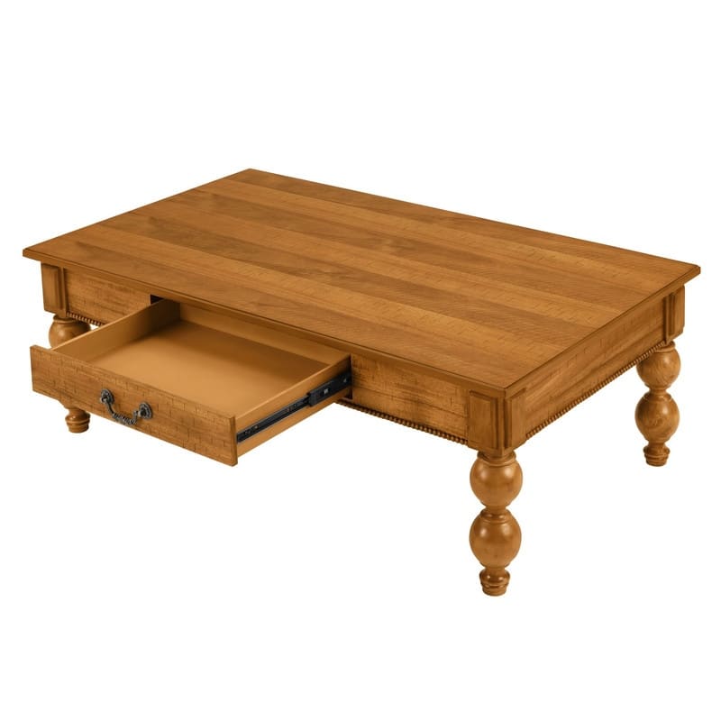 Rectangular 47" Wooden Coffee Table with Storage Drawer, Vintage Cocktail Table with Solid Wood Legs for Living Room Elegance