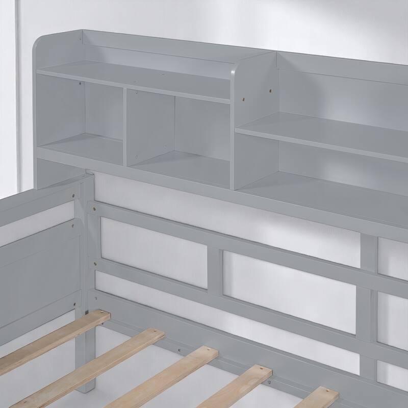 Wooden Twin/Full Daybed with 2 Storage Drawers and Bedside Shelves, No Box Spring Needed, Modern Design